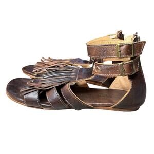 Bed Stu Alena Leather Sandals Ankle Straps Fringe Bohemian Festival Brown Size 9